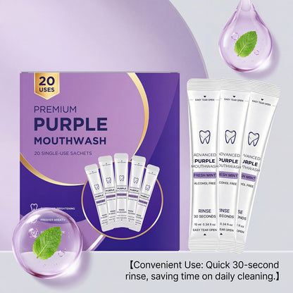 Purple Mouthwash Sachets for Brighter Smile & Fresh Breath