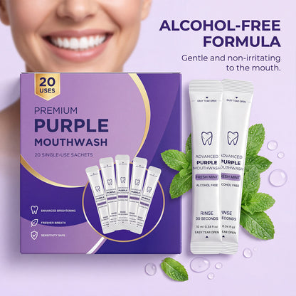Purple Mouthwash Sachets for Brighter Smile & Fresh Breath
