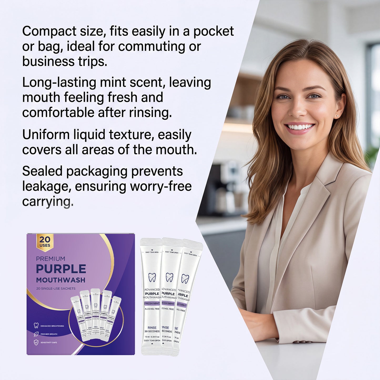 Purple Mouthwash Sachets for Brighter Smile & Fresh Breath