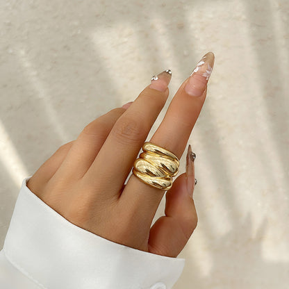 Ins Cold Wind Irregular Water Drop Open Ring Fashion Texture Flower Pearl Ring