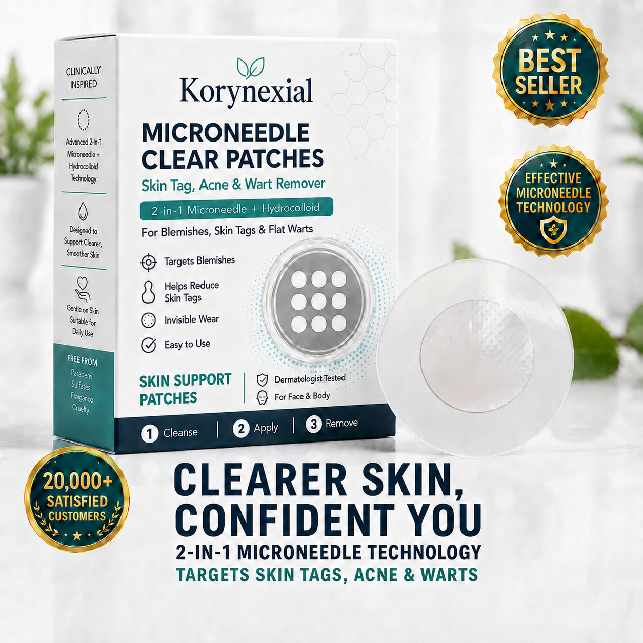 ✨✨Muwix®2-in-1 Microneedle & Hydrocolloid Patch🍀| Removes Raised Moles, Acne, Flat Warts & Skin Tags | Helps Improve Wrinkles, Scars & Blemishes | Invisible Patches for Face & Body