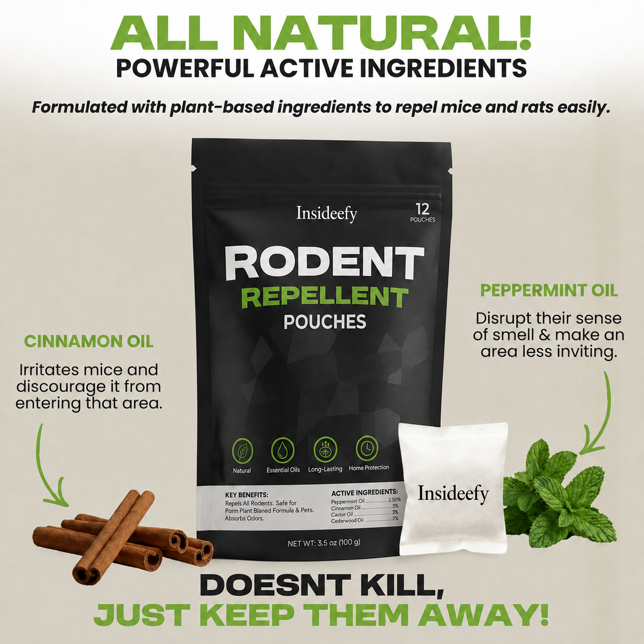 Insideefy Natural Rodent Repellent Pouches