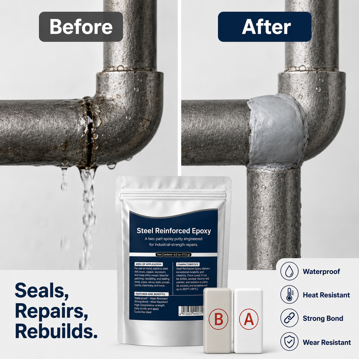 💥SAVE 50% NOW🏠Steel Reinforced Epoxy Repair Putty — Universal Glue for Metal, Wood, Plastic