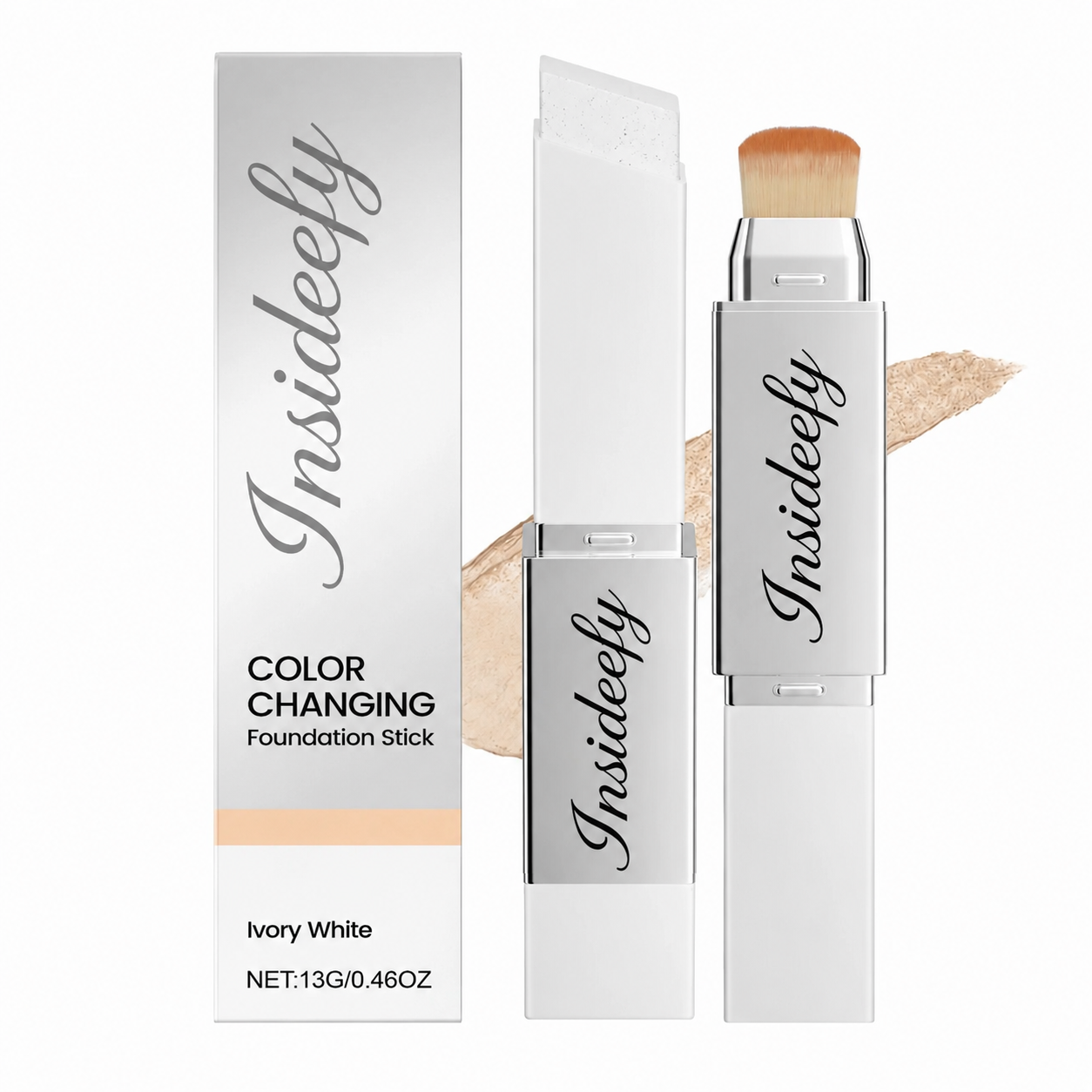 Color-Changing Foundation Stick with Built-In Brush – Smooth Natural Finish
