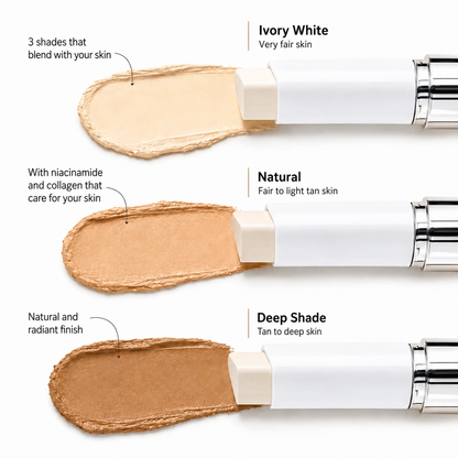 Color-Changing Foundation Stick with Built-In Brush – Smooth Natural Finish