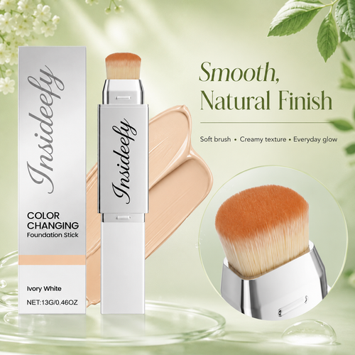 Color-Changing Foundation Stick with Built-In Brush – Smooth Natural Finish