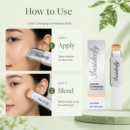 Color-Changing Foundation Stick with Built-In Brush – Smooth Natural Finish