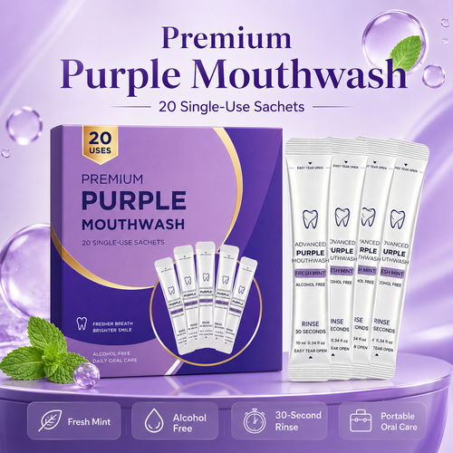 Purple Mouthwash Sachets for Brighter Smile & Fresh Breath