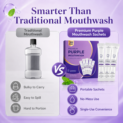 Purple Mouthwash Sachets for Brighter Smile & Fresh Breath